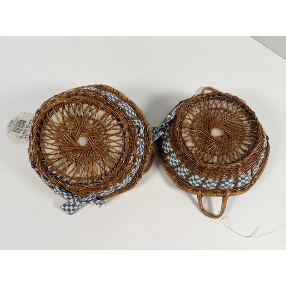 Round Wicke Cow Print Trinket Baskets lined Set of 2 NWT Country Farmhouse